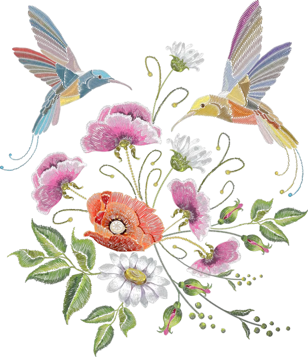 Hummingbirds with Poppies and Wildflowers