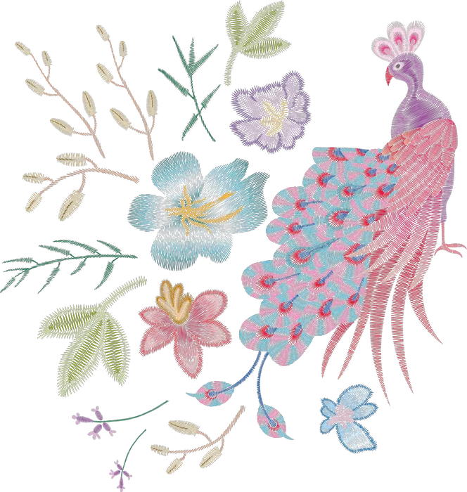 Pink Peacock with Floral Surround