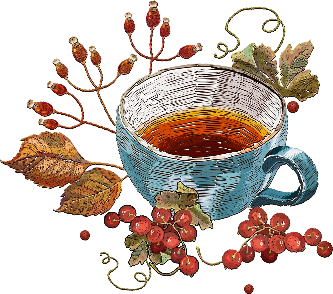 茶杯与蔷薇果红醋栗